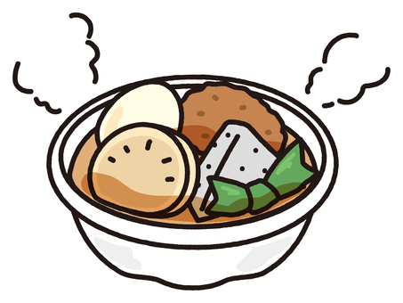 プラ容器に入ったあったかおでん おでん,煮物,温かい,ほかほか,卵,ゆで卵,さつま揚げ,練り物,大根,こんにゃくのイラスト素材