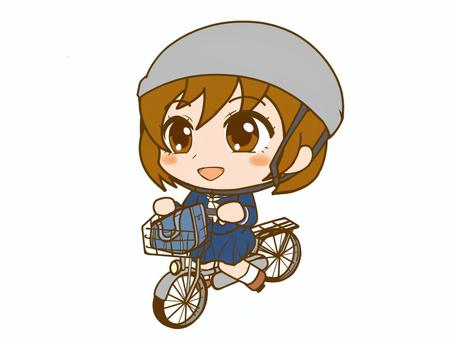 自転車通学する学生 自転車,女の子,乗り物,学生,通学,ヘルメット,セーラー服,制服,萌え系,かわいい系のイラスト素材