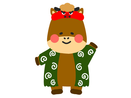 獅子舞の仮装をしている馬さん