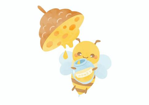 はちの巣から蜜を集めるミツバチのイラスト はちみつ,ミツバチ,生き物,食べ物,ハチの巣,かわいい,ほのぼの,ほんわか,穏やか,優しいのイラスト素材