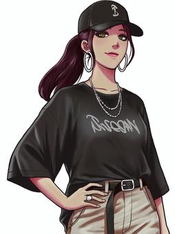 キャップを被った女性 キャップを被った女性 女性,おしゃれ,かわいい,口紅,化粧,微笑んでいる,顔,キレイ,イラスト,ビューティのイラスト素材