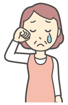 涙をぬぐって泣いているおばさん 泣く,女性,人,主婦,中年,シニア,エプロン,ママ,お母さん,おかんのイラスト素材