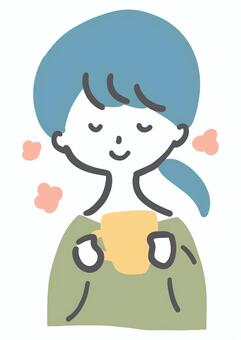 お茶を飲みながらリラックスする女性 女性,リラックス,休憩,瞑想,お茶,ドリンク,シンプル,ラフタッチ,手書き風,感情のイラスト素材