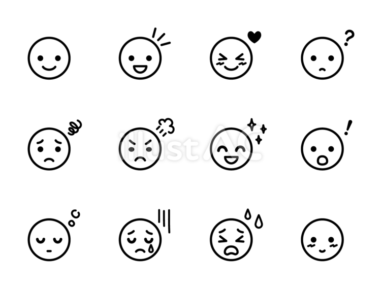 様々な表情をした顔アイコンセット 感情,顔,人物のイラスト素材