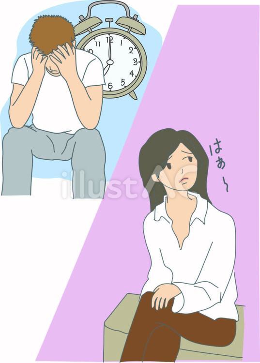 男性の悩みと女性の悩み 男性,女性,悩みのイラスト素材