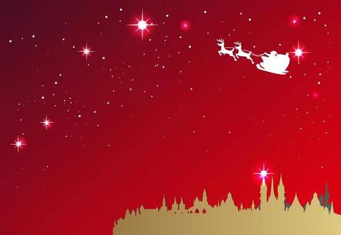 クリスマスポストカード　街並みとサンタ4 クリスマス,ポストカード,サンタクロース,サンタ,雪,トナカイ,雪の結晶,キラキラ,クリスマスカード,招待状のイラスト素材