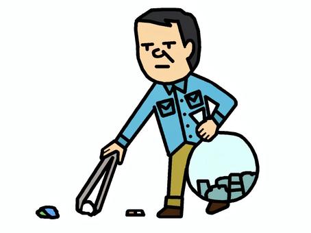 Illustration, picking up rubbish, cleaning, people, 