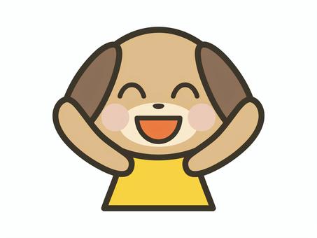 笑顔でバンザイする犬キャラの上半身 犬,バンザイ,笑顔,かわいい,喜ぶ,嬉しい,笑う,動物,キャラクター,子供のイラスト素材