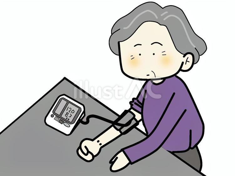 血圧を測る老婦人 血圧,測定器,朝のイラスト素材