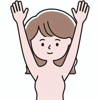 万歳 上半身 裸_影 SLW 女性,レディ,バンザイ,両手,裸,乳がん検診,乳癌,セルフチェック,ピンクリボン,セルフケアのイラスト素材