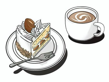 秋の味覚の栗(くり)のケーキと珈琲 栗,食べ物,食料品,秋の味覚,木の実,くり,実,美味しい,秋,ショートケーキのイラスト素材