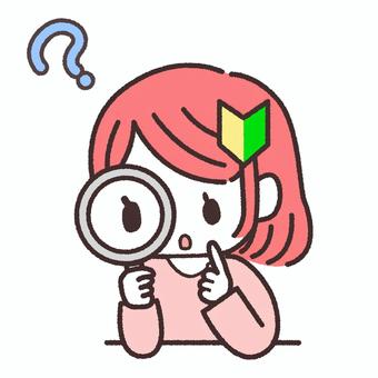 虫眼鏡でよく見ている初心者女性 手書き,人物,線画,かわいい,虫眼鏡,ほっこり,ベクター,ひとり,ポーズ,白背景のイラスト素材