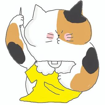 裁縫する三毛猫ちゃん♪ かわいい,裁縫,刺繍,縫う,ソーイング,作る,手作り,服,洋服,ファッションのイラスト素材