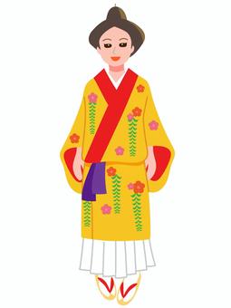 沖縄の琉装の女性 琉装,女性,沖縄,着物,紅型,ドゥジン,カカン,伝統,祭り,人物のイラスト素材