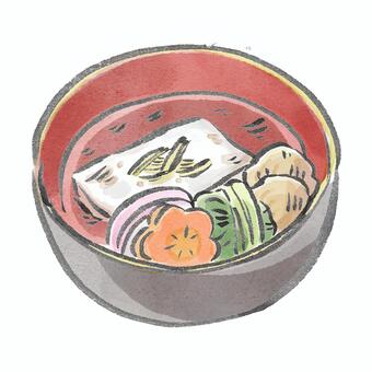 お雑煮のイラスト お雑煮,筆,筆ペン,墨,手書き,水彩,日本,食事,文化,伝統のイラスト素材