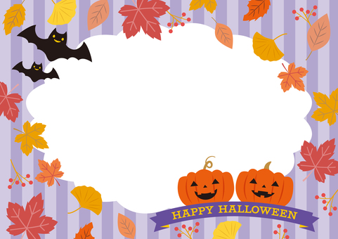 リボン付きハロウィン縞フレーム_蝙蝠 リボン付きハロウィン縞フレーム_蝙蝠 ハロウィン,フレーム,かぼちゃ,背景,ジャックオランタン,ジャックオーランタン,ストライプ,ハッピーハロウィン,2個,2匹のイラスト素材