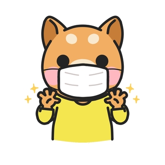 洗った手をみせるマスクをしたイヌ 保健だより,マスク,手洗い,病院,小児科,耳鼻科,手洗い指導,てあらい,清潔,衛生のイラスト素材