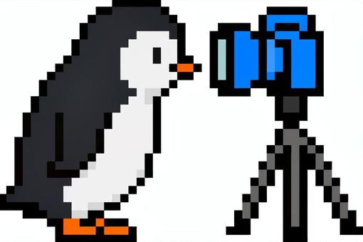 ドット絵のカメラに近づく黒のペンギンです ドット絵,ペンギン,接近,近づく,シンプル,カメラ目線,アップ,正面,どアップ,動物のイラスト素材