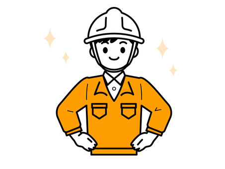 胸を張る作業服の男性のイラスト01 人物,男性,20代,30代,上半身,キラキラ,疑問,社会人,会社員,作業服のイラスト素材