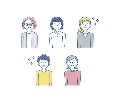 女性のイラスト_上半身_01_紺色ver 女性,人物,複数,たくさん,学生,主婦,会社員,社会人,フリーランス,お客様のイラスト素材