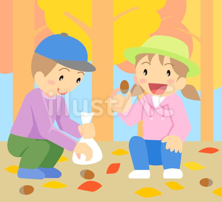 秋／落ち穂拾い 秋,どんぐり,ドングリのイラスト素材