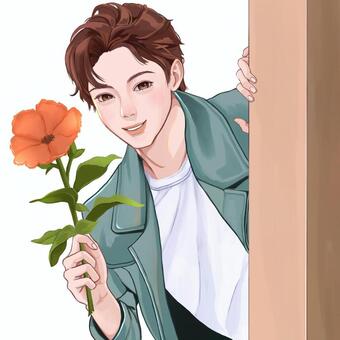 花と男性 男性,花,シャツ,ジャケット,短髪のイラスト素材