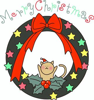 Illustration, christmas, christmas wreath, cat, 