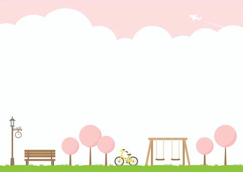 春の公園の風景 桜のある背景 桜,さくら,春,背景,フレーム,花,枠,飾り枠,3月,4月のイラスト素材