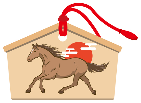 午年_走る馬の絵馬（鹿毛）_25 午,馬,絵馬,干支,年賀状,年賀状素材,素材,2026年,正月,お正月のイラスト素材