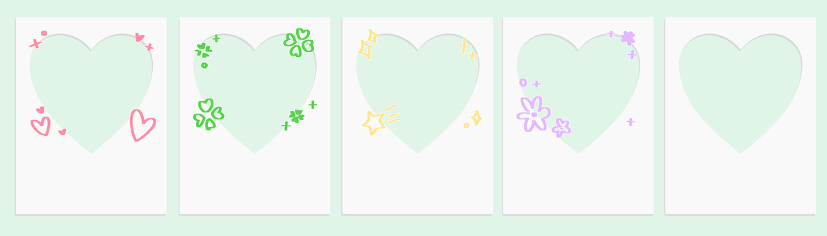 ハートフォトフレームセット フォトフレーム,ハート,フィルム,ポラロイド,シンプル,フレーム,四角,無地,白,背景素材のイラスト素材