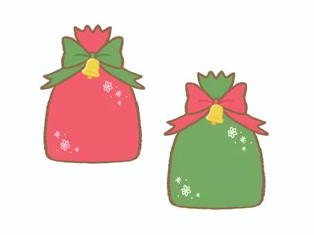 クリスマスプレゼント袋 クリスマス,プレゼント,袋,ギフト,贈り物,赤,緑,リボン,ベル,デコレーションのイラスト素材