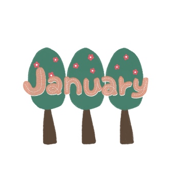 1月 手描き,デコ,シンプルのイラスト素材