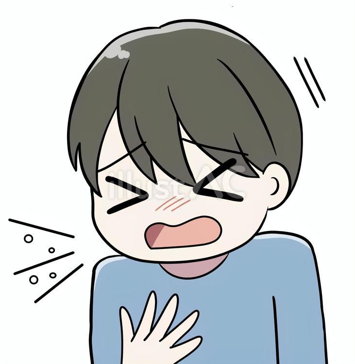 胸に手を当て咳する男性 病気,体調不良,男の子のイラスト素材