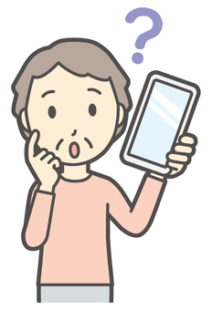  ロンTお婆さん-431-バスト スマホ,はてな,お婆さん,高齢者,老人,女性,祖母,人物,かわいい,考えるのイラスト素材