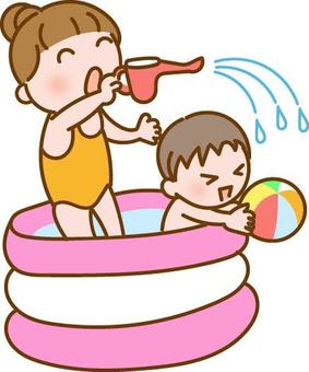 Illustration, children, playing in the water, a swimming pool, 