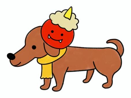 Dachshund wearing a Setsubun demon mask, , JPG and PNG