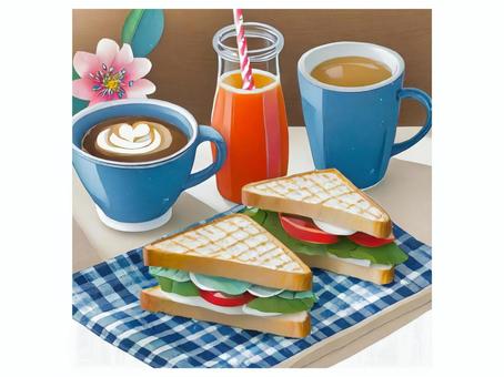 Illustration, sandwich, juice, coffee, 