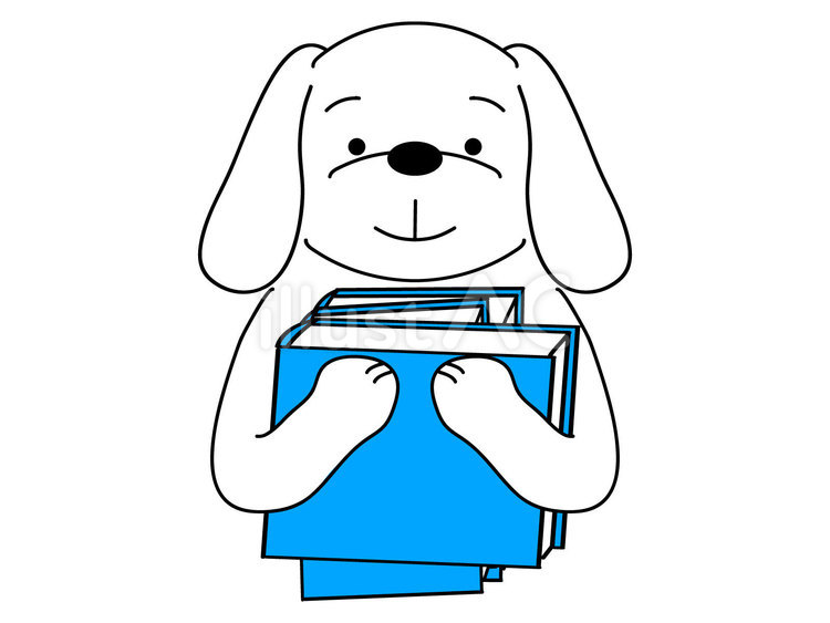 三冊の本を持つ白い犬正面 犬,ペット,ミニチュアダックスフンドのイラスト素材
