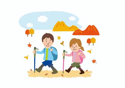 山登り紅葉デート（107） 人物,女性,男性のイラスト素材