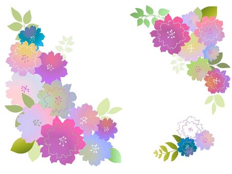 ふんわり優しいお花模様　紫 花,花柄,フラワー,フレーム,飾り枠,角飾り,コーナー,グラデーション,水彩,水彩風のイラスト素材