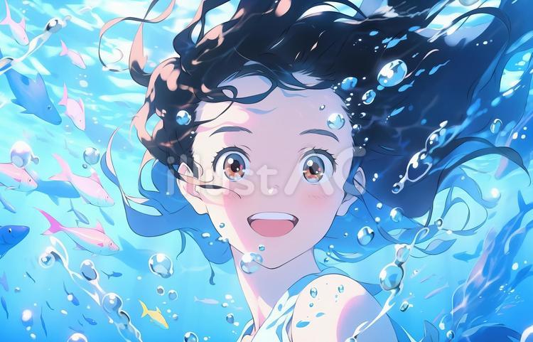 水中に潜る女の子イラスト - No: 24163821｜無料イラスト