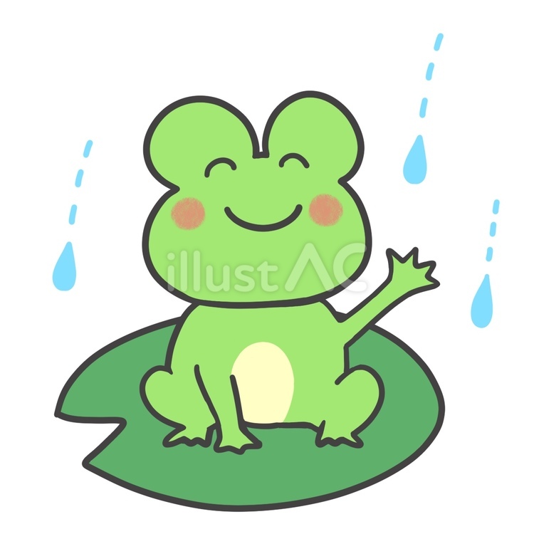 カエルと雨粒の手書きイラスト（葉っぱＤ） 梅雨,雨,カエルのイラスト素材