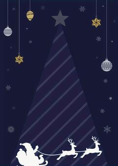 クリスマスツリーとソリのサンタ背景A4縦 クリスマス,背景,メッセージ,サンタクロース,a4縦,冬,クリスマスツリー,トナカイ,オーナメント,雪のイラスト素材