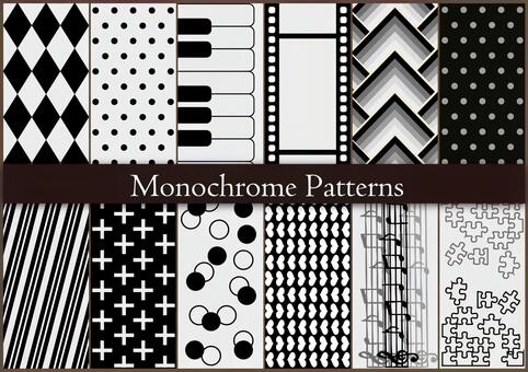 L-0124 デザイン：モノクロ模様 模様,黒,白,グレー,灰色,モノトーン,モノクロ,音符,ストライプ,ハートのイラスト素材