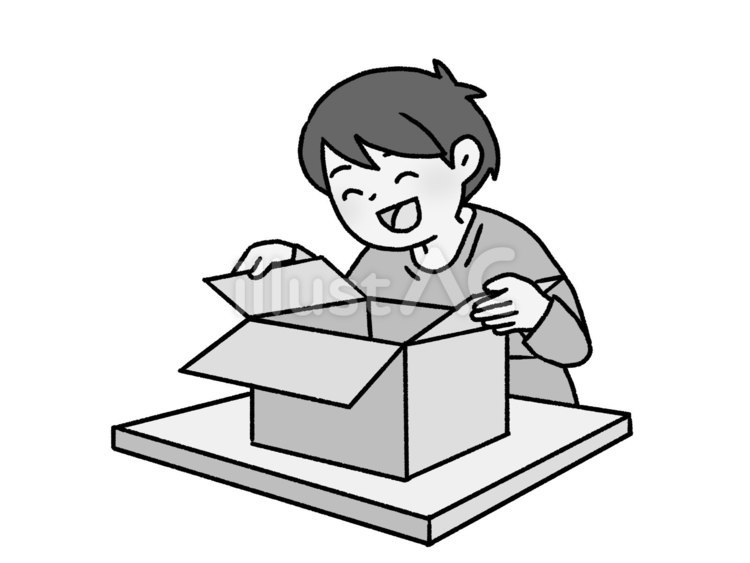 箱の中を覗く人【グレースケール】 ダンボール,箱,男性のイラスト素材