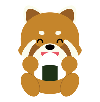 おにぎりを食べるレッサーパンダ