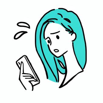 スマホに焦るシンプル人 スマホ,携帯,携帯電話,スマートフォン,女性,美人,綺麗,かわいい,おしゃれ,バストアップのイラスト素材
