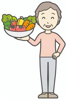  ロンTお婆さん-148-全身 野菜,お婆さん,高齢者,老人,女性,祖母,人物,かわいい,新鮮,トマトのイラスト素材