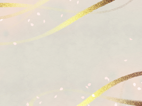 淡い金色の線と花びらの和風背景 金,金箔,筆,背景,花びら,和柄,キラキラ,和風,年賀状,フレームのイラスト素材