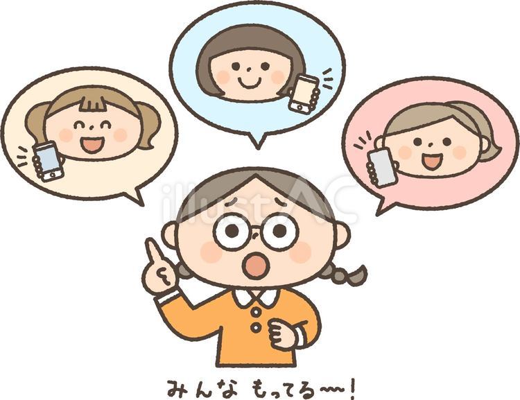 友達がみんなスマホを持っている女の子 人物,子供,女の子のイラスト素材